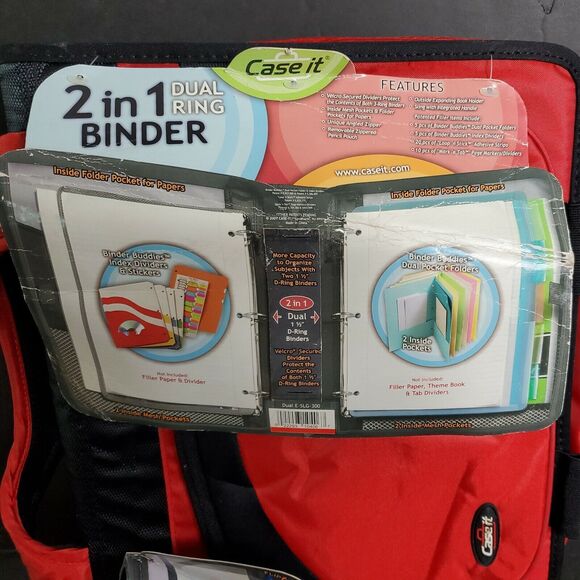 Case It 2 In 1 Duel Ring Binder ESLG300 Red Black Handles 12" X 14" - Picture 3 of 5